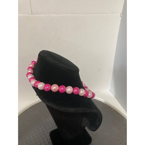 BARBIE Core Pink Bubblegum Beads Stretchy Statement Choker Necklace 15" Long - Picture 3 of 7
